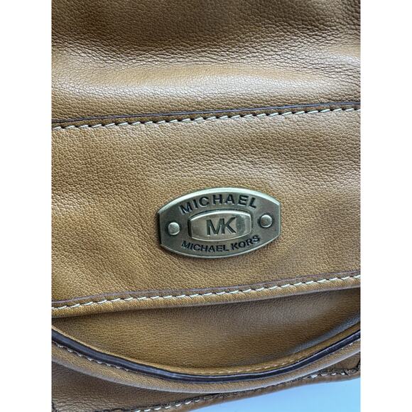 Vintage Michael‎ Kors Tan Leather Brass Handbag Rare Find Large Tote Y2K 90s - Picture 3 of 6